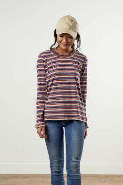 Ruffle Neck Multicolor Stripe Top